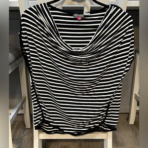 Vince Camuto Black and White Striped Cowl Neck Top
